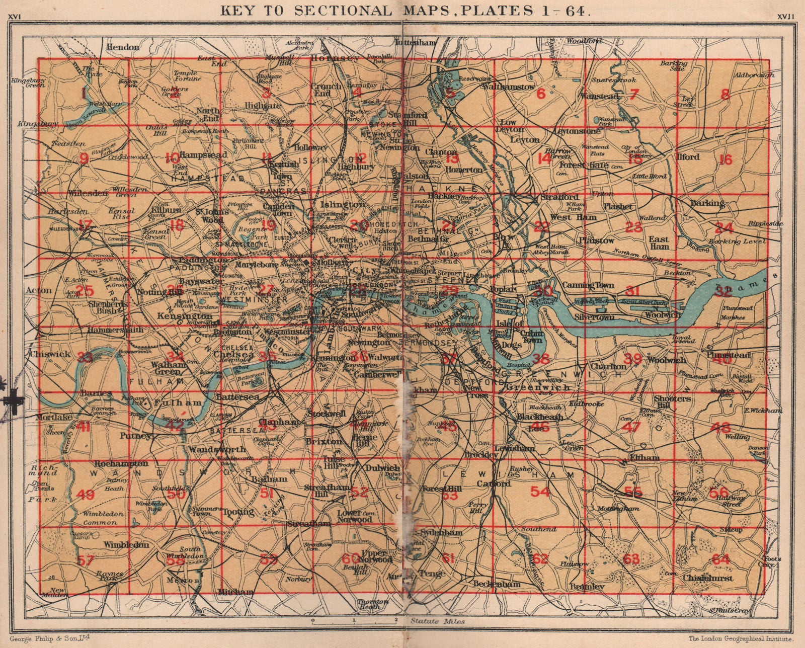 LONDON. Index map. Railways underground tube roads. PHILIP 1932 old